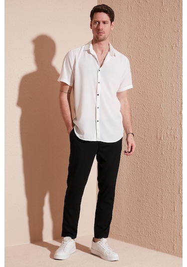 Buratti Pamuk Karışımlı Kısa Kollu Regular Fit Erkek Gömlek Cf23S113139 Beyaz