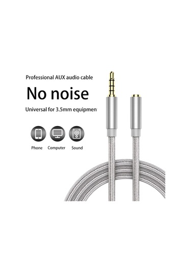 3.5mm Jack Aux Kablosu Ses Uzatma Kablosu Kulaklıklar Hoparlör Genişletici Silver 1.5m Diğer