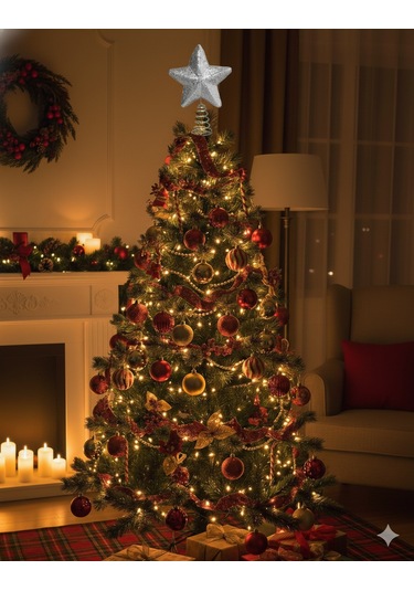 Yılbaşı Ağaç Tepelik 15cm Gümüş Pullu Yaylı Yıldız Diğer