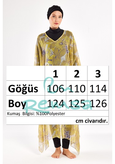 Adasea Uv Korumalı Mayo Üzerine Tek Pareo Kaftan 1705 Sarı Sarı