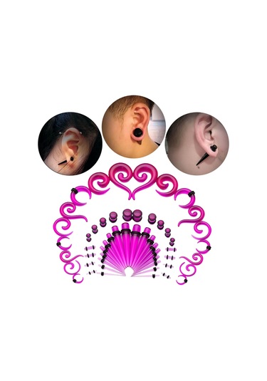 Suntek 54 Adet Akrilik Kulak Germe Kiti 14g-00g Genişletici Mor