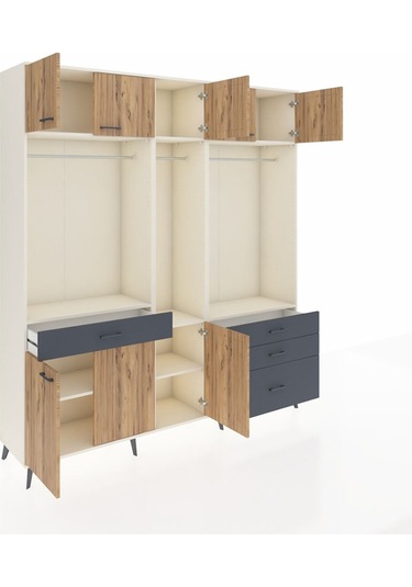 Hyperion Dolap 8 Raflı 4 Çekmeceli 3 Askılı 220x44x243 Aytaşı-çam/antrasit Atlas Çam/antrasıt