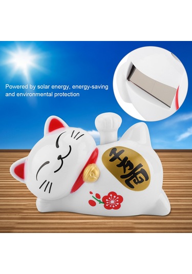 Fosenze Güneş Enerjili Uyku Kedi Figürü - Abs Malzeme, Enerji Tasarruflu, Kolları Sallayarak Servet Ve Şans Getirir - Araba, Ev, Ofis İçin Dekoratif Öğe