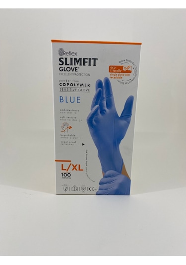 Slimfit Glove Pudrasız Yırtılmaya Dayanıklı Tek Kullanımlık Mavi Eldiven 100'lü