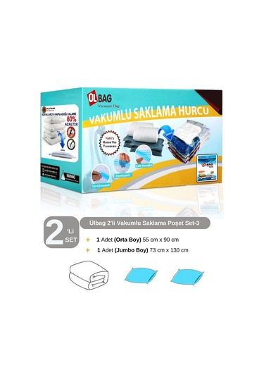 2'li Vakumlu Hurç Seti 1 Orta Boy - 1 Büyük Boy Elbiseler,battaniye Ve Yorgan Vakumlu Poşet Şeffaf