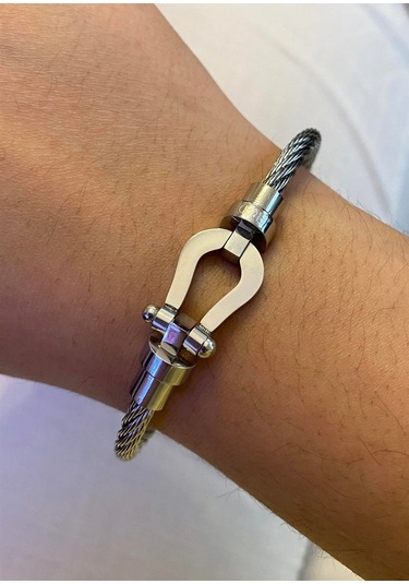 Celikchi Unisex Gümüş Renk Çelik Bileklik