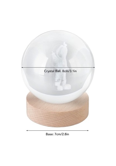 Szypzstore 3d Astronot Kristal Top Gece Lambası, Led Ahşap Tabanlı Lazer Oymalı Şeffaf Cam Top, Doğum Günü Hediyeleri Için Çok Renkli Dekoratif Sevimli Astronot Lambası, Çocuklar, Ev Pıp2fk Siyah