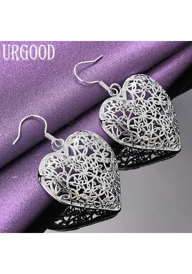 925 Ayar Gümüş Romantik Kalp Kolye Küpe Hediye Moda Takı