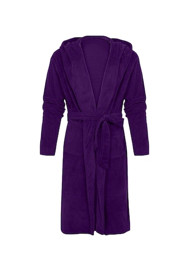 Erkek Uzun Kapşonlu Bornoz Uzun Tam Boy Gecelik Bornoz Sıcak Mavi