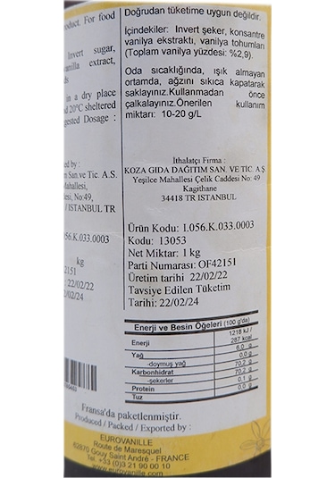 Eurovanille Tohumlu Vanilya Ekstraktı 1 KG