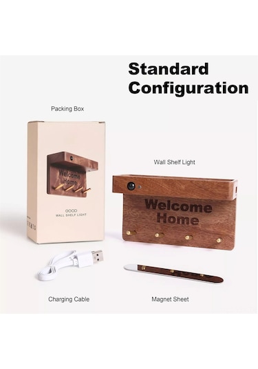 Yaozixa Ahşap Anahtar Tutucu, Hareketli Sensörlü Led Işık, Şarj Edilebilir Manyetik Duvar Aydınlatması Kahverengi Haki