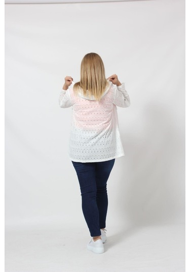 B029be Kapüşonlu Delikli Mevsimlik Ceket Beyaz 001