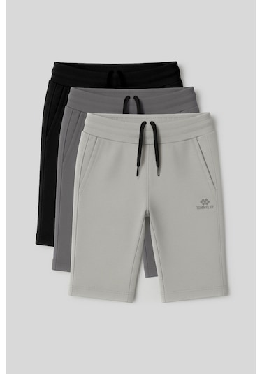 Tommylife Standart Fit Basic Performans 3lü Paket Siyah-koyu Gri-taş Erkek Çocuk Şort - 11303 Siyah-koyu Gri-taş