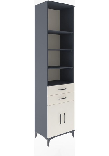 Hyperion Dolap 5 Raflı 2 Çekmeceli 2 Kapaklı 60x44x243 Antrasit-aytaşı Antrasit