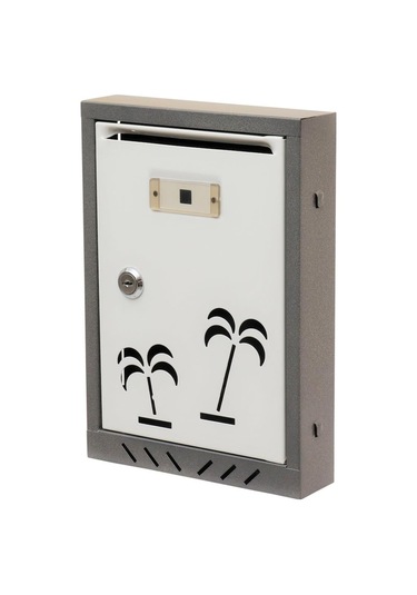 Posta Kutusu Akşan Marka Palmiye Desenli Metal Beyaz-Gri (200118191)