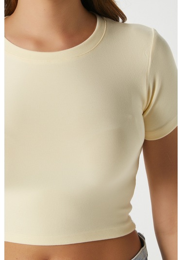 Kadın Deal Lux Touch Yumuşak Doku Crop Tereyağı Sarısı Bluz Tereyağı Sarısı