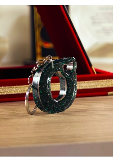 Harfli Anahtarlık Epoksi Kişiye Özel Yapım El Yapımı Harf Anahtarlık Kalp Model Özel Tasarım Hediyelik Ürün Kalp Desenli Simli Anahtarlık Beyaz - Yeşil