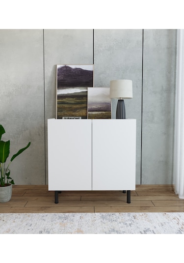 Modern Mdf Çok Amaçlı 80 Cm 2 Kapaklı Beyaz Konsol