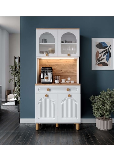 Rosa Kahve Köşesi - 93 Cm Mdf Mutfak Dolabı - Led Aydınlatmalı...