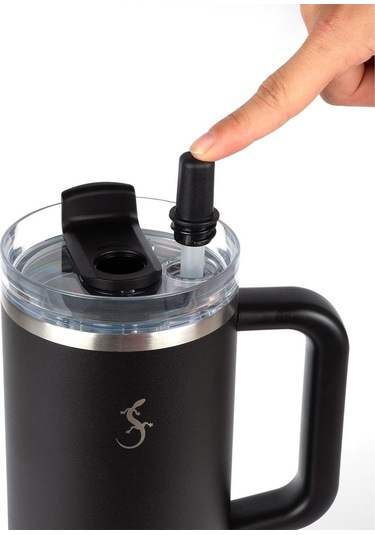 Lurch Big Cup 1.2 L, Paslanmaz Çelik Termos - Uzatılabilir Pipetli, Çift Cidarlı, Sızdırmaz Mat Siyah