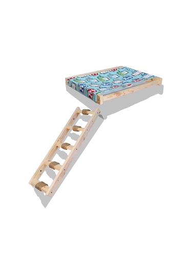 Duvara monte kedi hamağı ve kedi merdiveni takımı (Mavi)