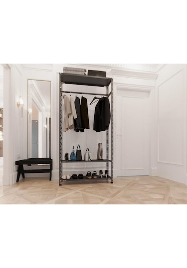 Rafburada® Siyah Metal Portmanto, Gardırop 31x93x200