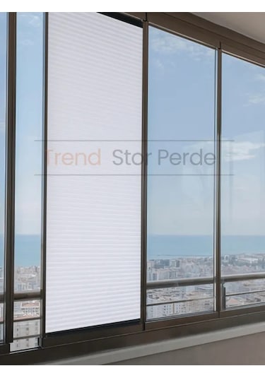 Beyaz Honeycomb Plise %100 Isı Ve Işık Geçirmez Katlanır Cam Balkon Perdesi - Salon Perdesi-001 Beyaz