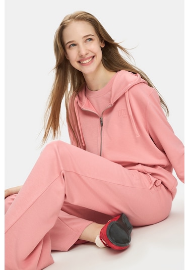 Uranıa Pembe İspanyol Paça Gofre Baskı Loose Fit Kadın Eşofman Altı Pembe