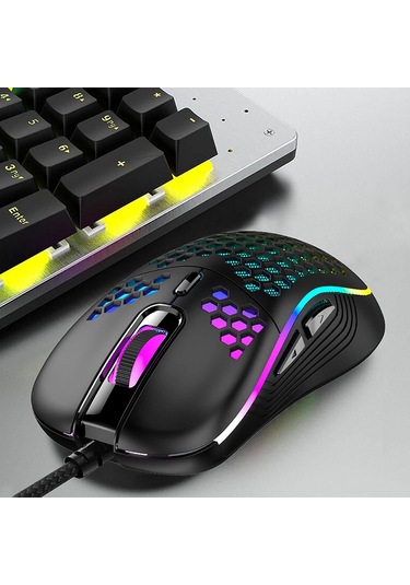 Kablolu Usb Oyun Faresi 4800 Dpı 6 Düğmeli Ayarlanabilir Petek Delikli Mekanik Fare Işıklı Siyah Diğer