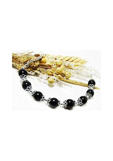 Lilahgümüştr Gümüş İşlemeli Oltu Taşlı Kadın Bileklik