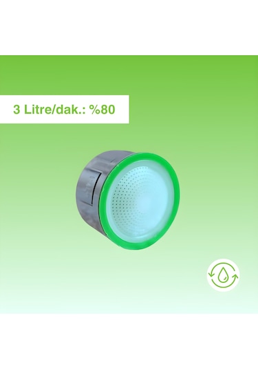 Ayretör Su Tasarruf Aparatı 3 Lü Set/ Musluk Ucu /Su Tasarruf Cihazı Made in Italy Gümüş - Yeşil