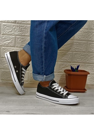 Fiyra 554 Siyah-Beyaz Kısa Unisex Sneaker Keten Spor Ayakkabı 001