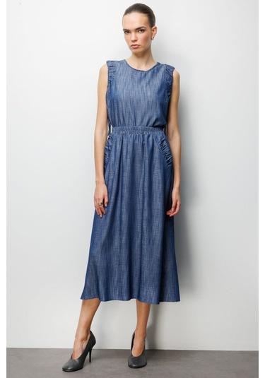On Kadın Beli Lastikli Maxi Etek 74321 Indigo İndigo