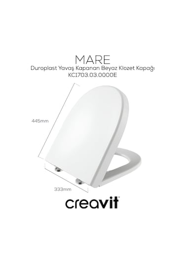 Creavit Mare Beyaz Kanalsız Duvara Sıfır Klozet Takımı Ma361, Creavit Mare Duroplast Yavaş Kapak Beyaz