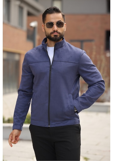 Basic Baharlık Süet Ceket - Sade Ve Şık Stil Lacivert Süet