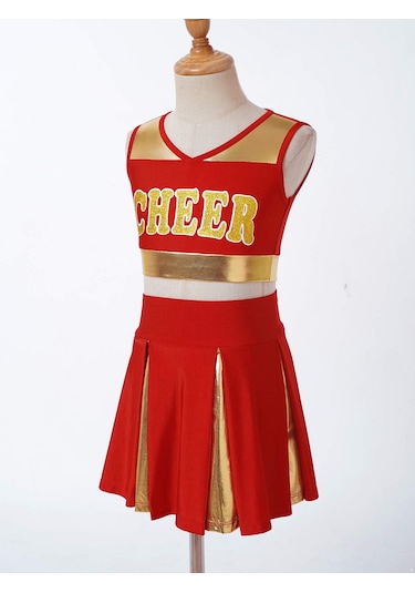 Mavi Çocuk Kız Amigo Dans Elbise Set Kolsuz Mektup Baskı Kırpma Üst Etek Tezahürat Üniforma Mavi