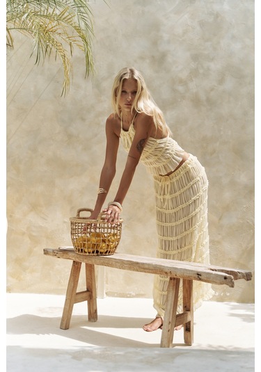 Sofi Transparan Sarı Crop Etek Takım Sarı