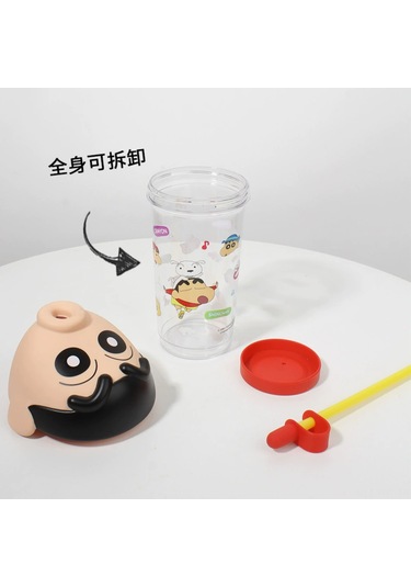 Hangfox Shinchan Tritan Plastik Pipetli Su Bardak, 500ml Büyük Kapasiteli, Şık Tasarım Kırmızı