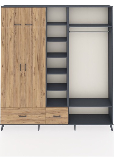 Arges Dolap 12 Raflı 2 Çekmeceli 2 Askılı 220x30x243 Antrasit-çam/çam Atlas Çam/atlas Çam