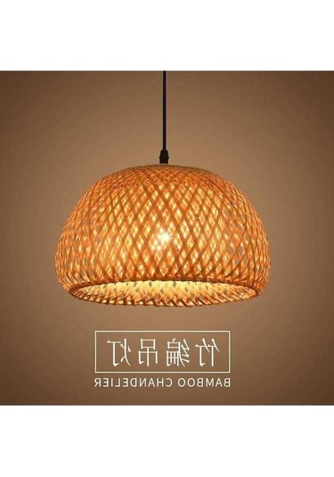 Opulentliving Restoran Cafe Bahçe İçin 30cm Bambü Teneke Avize - 12w Led, Siyah Taban, Kablolu, Doğa Stili Haki