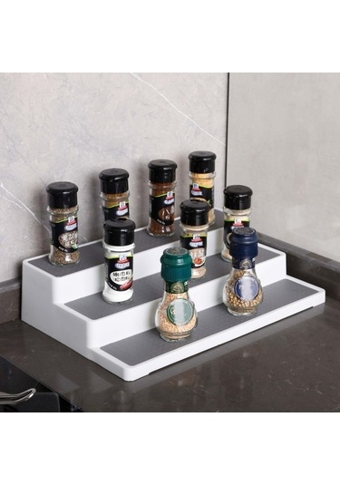 Dancemonkey 2 Adet Üç Katmanlı Kademeli Baharat Depolama Rafı, Optik Tasarım Beyaz