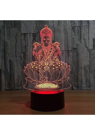 Wekity Lakshmi 7 Renk Değiştiren Lamba 3d Atmosfer Gece Lambası Led Görsel Hint Şans Tanrıçası Lambası Yatak Odası Dekoru Hediye Aydınlatma Armatürü Çok Renkli