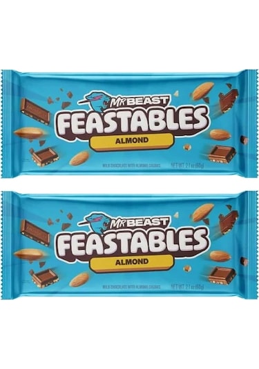 Feastables Mr Beast Almond Badem Parçacıklı Sütlü Çikolata 60 Gr X 2 Adet