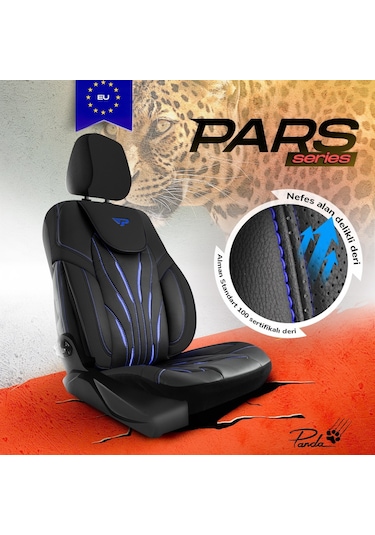 Panda Pars Serisi Deri Oto Koltuk Kılıfı - Siyah - Mavi