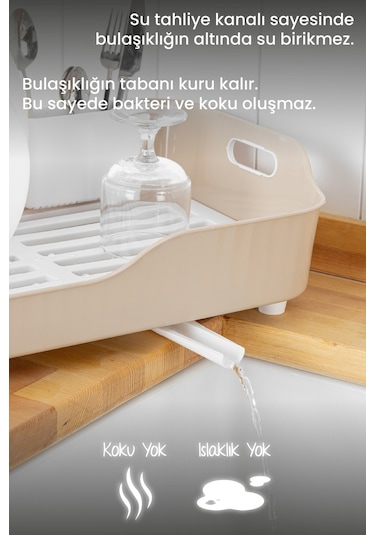 Vienev Lavabo Kenarı Tezgah Üstü Süzgeçli Bulaşıklık Bej