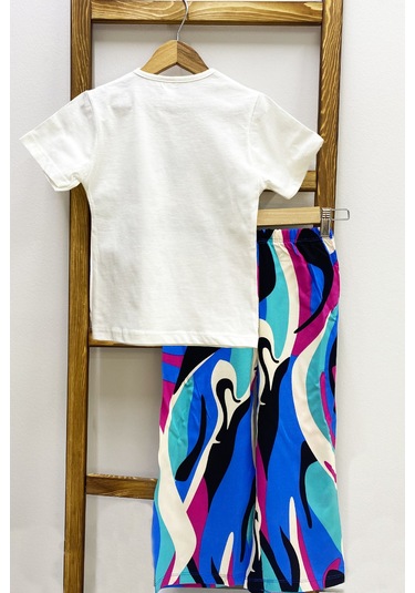 Kız Çocuk Yazlık İkili Takım Baskılı Renk Baloklu B2 Mavi