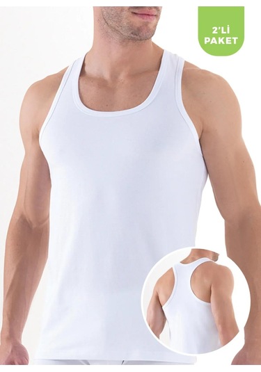 Blackspade Erkek Sırtı Çapraz Atlet 2 Li Paket 9676 Beyaz