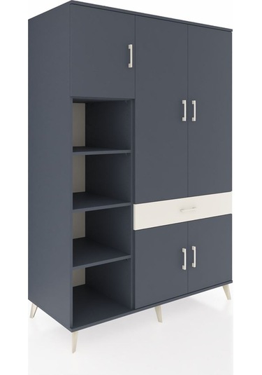 Kronos Dolap 8 Raflı Tek Çekmeceli 5 Kapaklı 132x59x195 Antrasit-antrasit/aytaşı Antrasıt/aytası