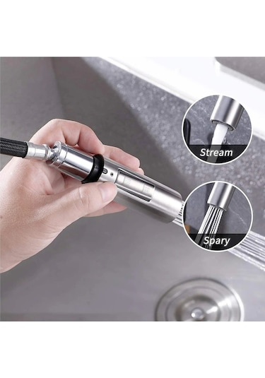Kosona Sus304 Çelik Fıskiyeli Musluk, Tuş İle Değiştirilebilir Sprey Akış Modu, Çayır Mutfak Uyumlu, Yüksek Isı Ve Basınç Dayanıklı, Kolay Kurulum GÜMÜŞ