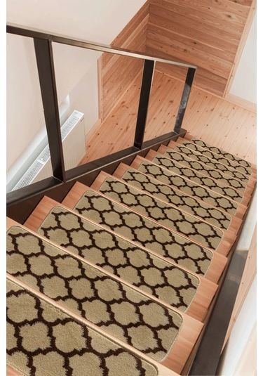Dikdörtgen Dokuma Merdiven Halısı Kendinden Yapışkanlı Kahve Siyah